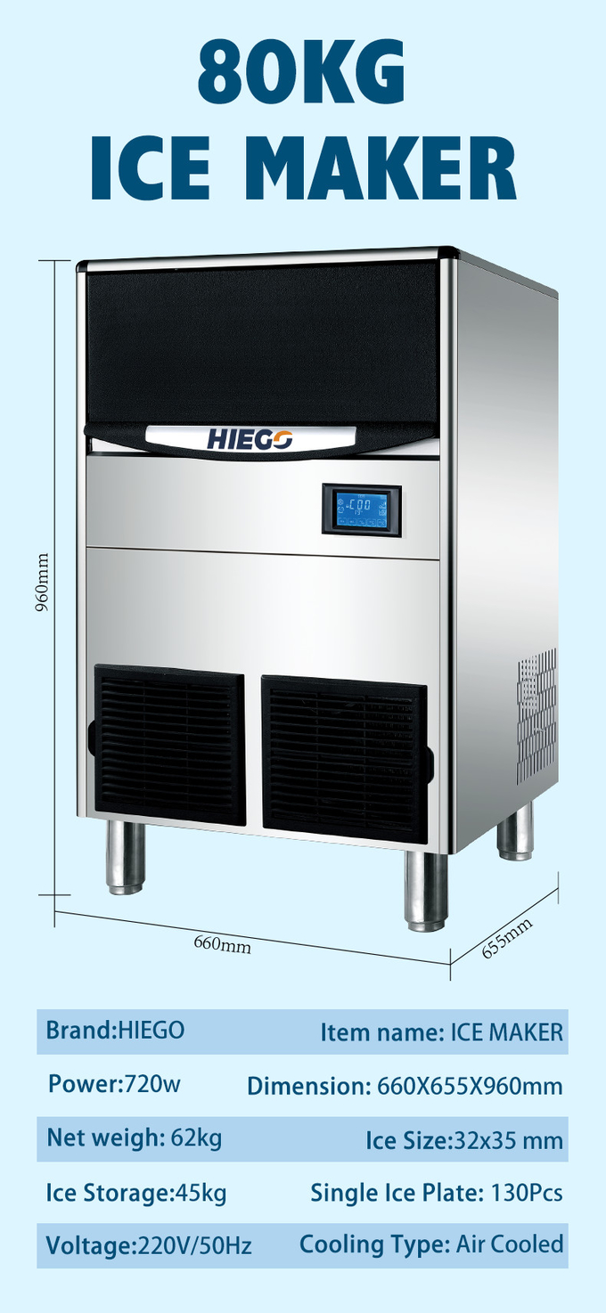 80kg / 24hr Crescent Ice Maker Hava Soğutma Taşınabilir 80kg Endüstriyel Buz Makinesi 10