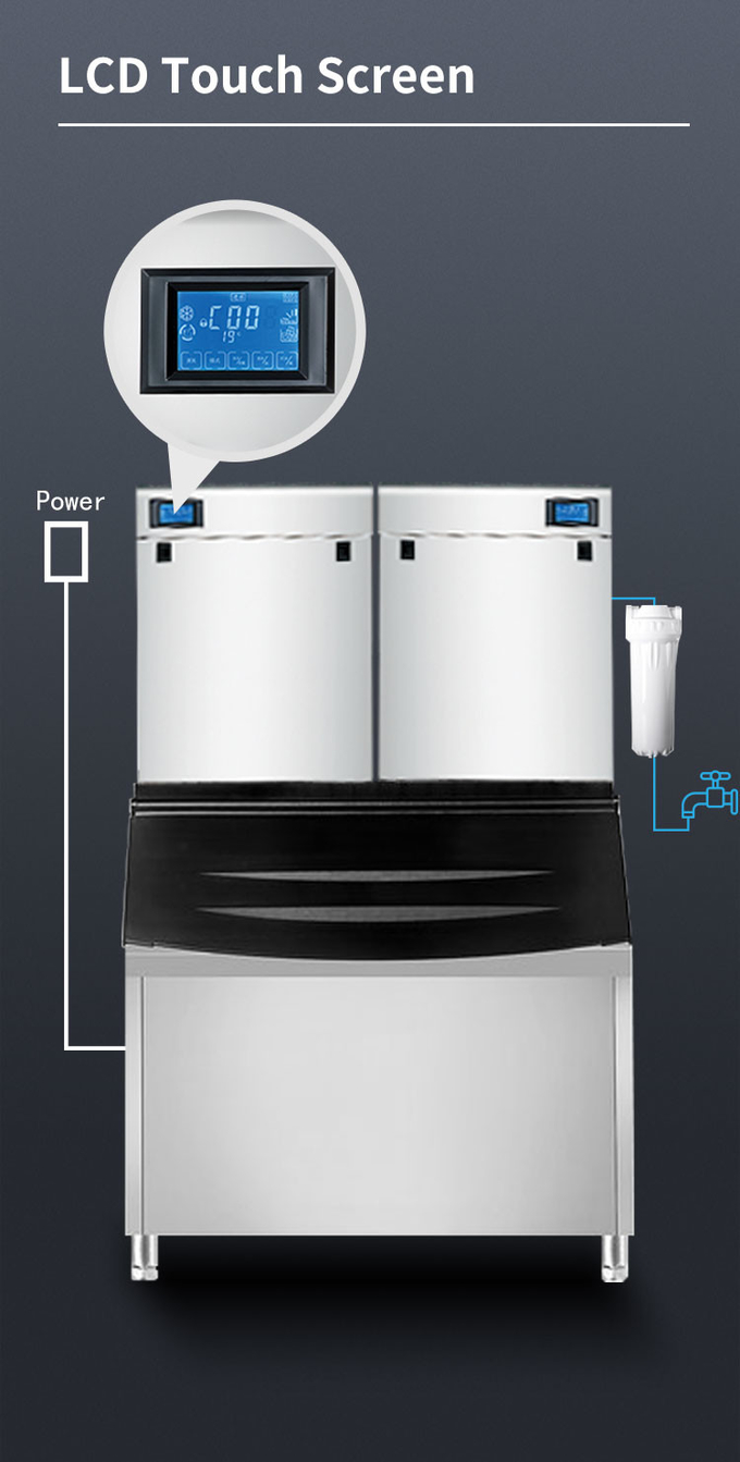 1000kg Ticari Nugget Buz Makinesi Hava Soğutma 22mm Otomatik Şeffaf Buz Yapıcı 0