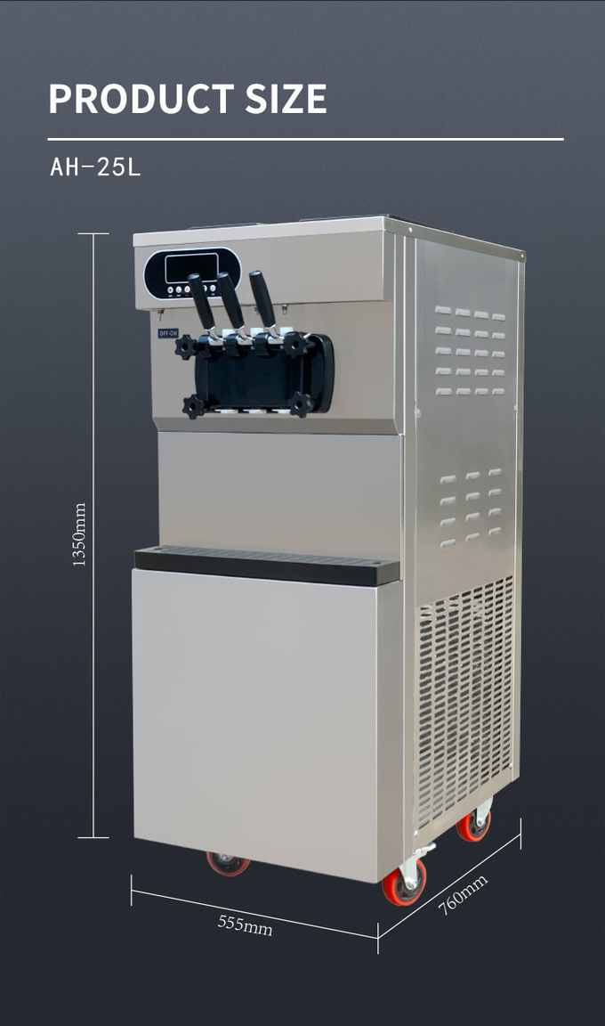 Paslanmaz Çelik 25L Masaüstü Ticari Dondurma Makinesinde 3 Lezzet Rulo Makinesi 7