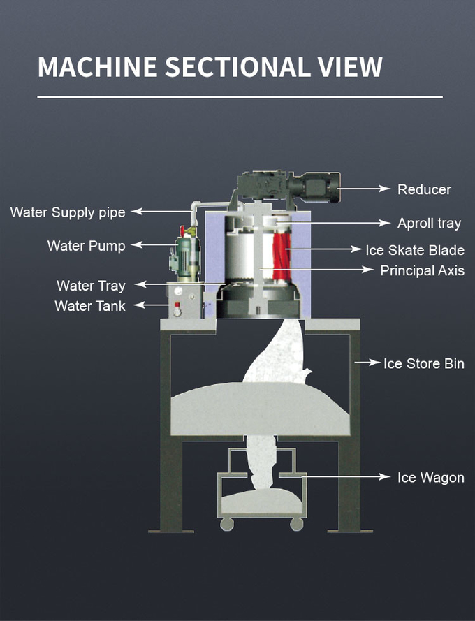 300kg / 24h Deniz Suyu Yaprak Buz Makinesi Ticari Paslanmaz Çelik Dondurulmuş Kar Konisi Makinesi 4