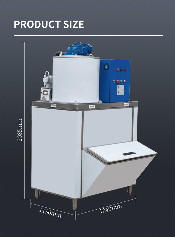 300kg / 24h Deniz Suyu Yaprak Buz Makinesi Ticari Paslanmaz Çelik Dondurulmuş Kar Konisi Makinesi 12