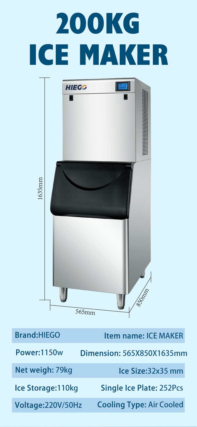 200kg Hilal Buz Makinesi İçme Barı Kahve Buz Makinesi Hava Soğutma 0