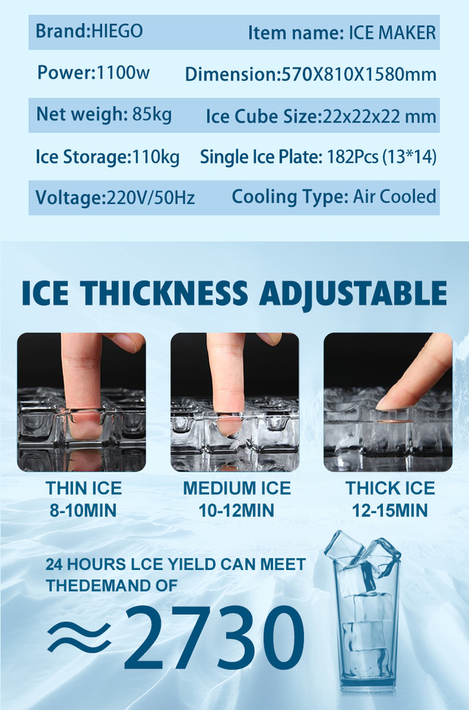 Ticari 450 Lb Buz Makinesi 200kg Elektrikli Buz Küpü Yapıcı 1100kg Saklama Kutusu 8