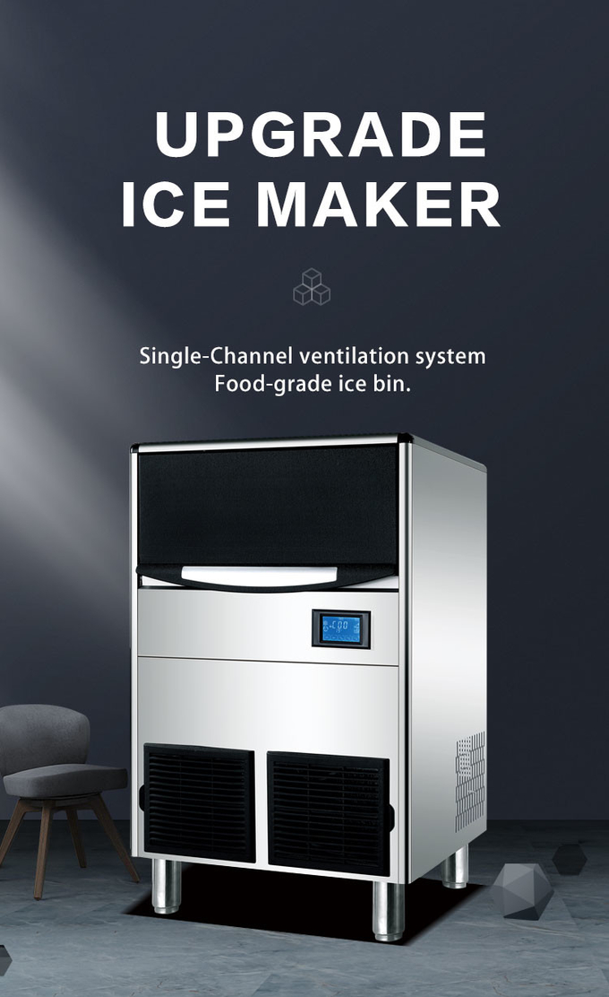 Süpermarket Hava Soğutması İçin 100KG Küp Buz Yapma Makinesi 0