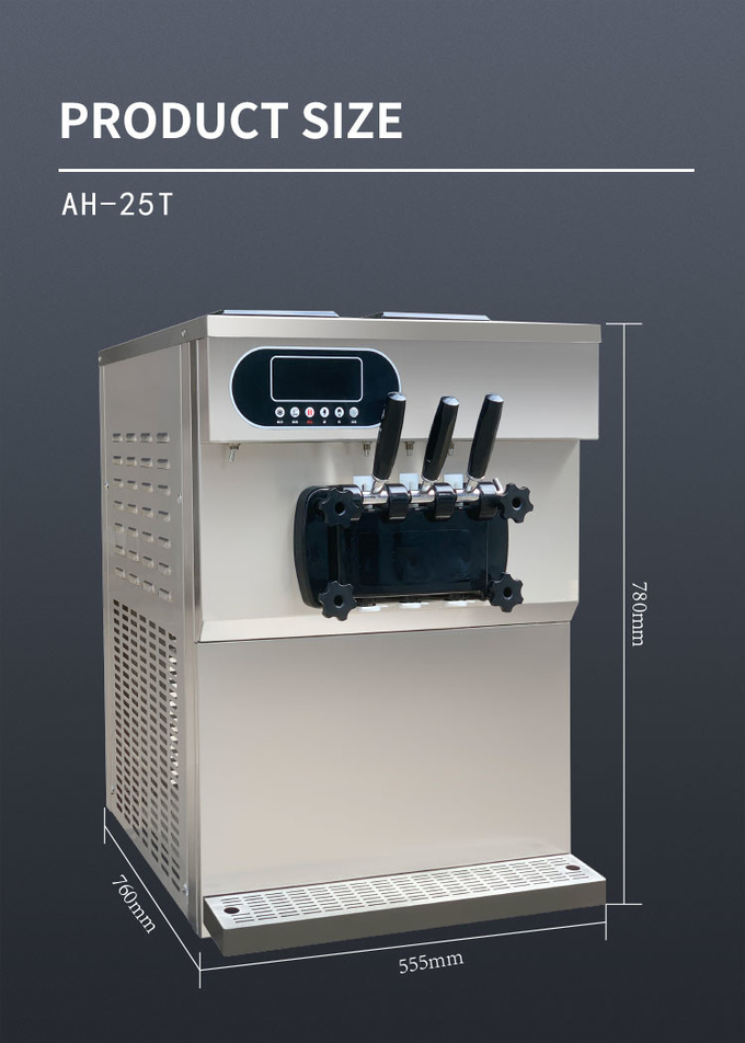 36 Litrelik Masa Üstü Ticari Yumuşak Servis Üç Çeşnili Dondurma Makinesi 0