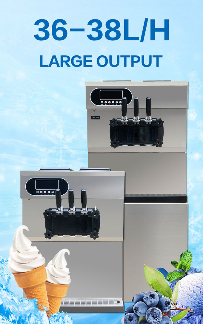 36l Masaüstü Ticari Yumuşak Hizmet Dondurma Makinesi 3 Lezzet Dondurma Koni Makinesi 6