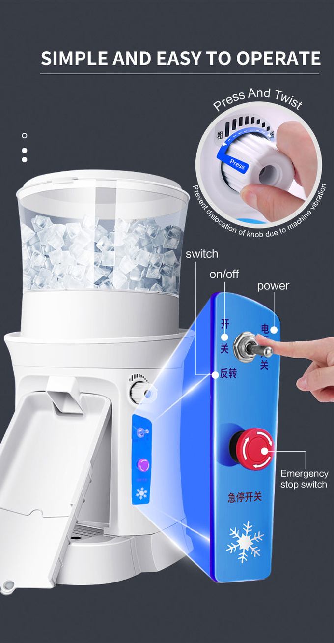 Ayarlanabilir Masaüstü Ticari Buz Tıraş Makinesi Kar Konisi Makinesi 320 rpm Buz Kırıcı Elektrikli Makine 4