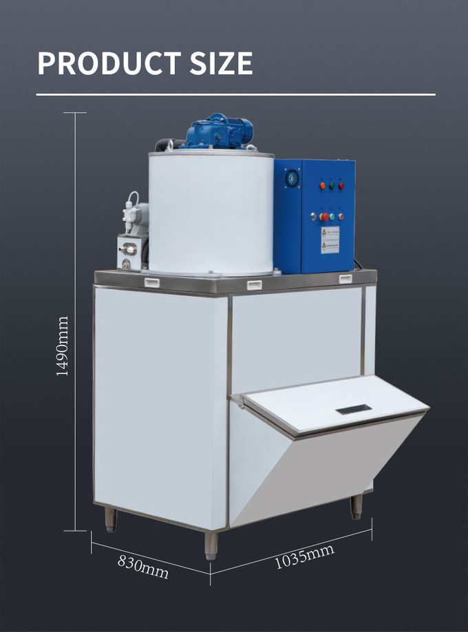 Deniz Ürünleri Taze Tutma için Otomatik Yaprak Buz Makinesi Ticari 1 Ton / 24h Kar Tanesi Buz Makinesi 10