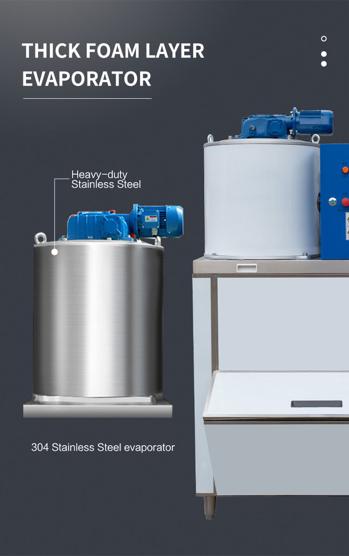 300kg / 24h Deniz Suyu Yaprak Buz Makinesi Ticari Paslanmaz Çelik Dondurulmuş Kar Konisi Makinesi 3