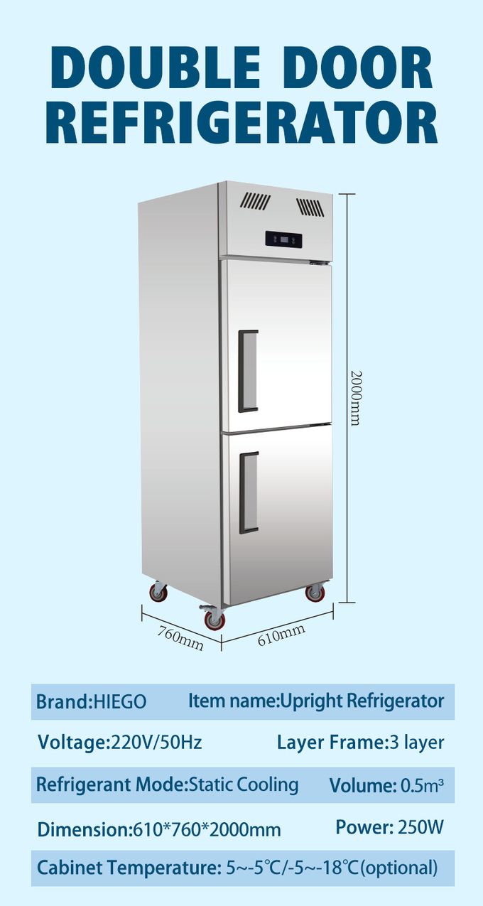 Et için 1000L Paslanmaz Çelik Dondurucu 4 Kapı Fan Soğutma Dikey Mutfak Buzdolabı 9